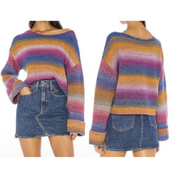Wildfox Maverick Sweater Purple Rainbow Ombré Wool Blend Cropped Boxy - Picture 1 of 9